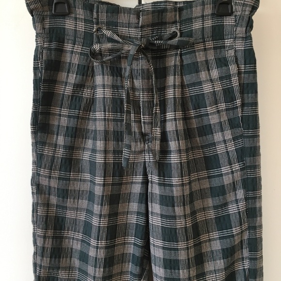 Free People Potato Sack High Rise Loose Fit Green Plaid Pant Size 2 - Picture 5 of 16